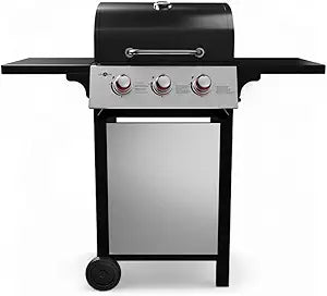 GasOne GP-1030S One 3 Burner Stainless Steel Outdoor Cabinet Style with Wheels-High-Temperature Paint Coating Gas BBQ Grill  Elegant and Luxurious Design, Black