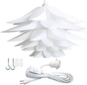 20" (50cm) Ceiling Pendant DIY IQ Jigsaw Puzzle Lotus Flower Lamp Shade Kit with 15 Feet Hanging Cord (White)