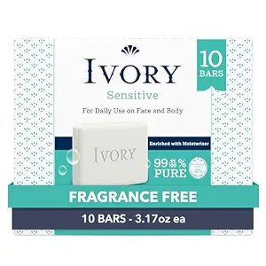 Ivory Sensitive Bar Soap Designed for the Whole Family, 3.17 oz 10 Count
