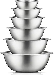 JoyJolt Stainless Steel Mixing Bowl Set - 6 Piece Nesting Bowls, 5qt to 0.5qt, Ideal for Kitchen, Cooking, Baking and Storage