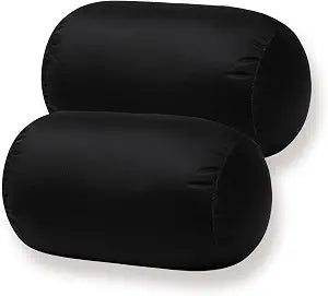 Squishy Microbead Bean Neck Pillow 2Pcs Bolster Tube Body Pillow for Sleeping Smooth Cool Touch Fabric Neck & Back Support Throw Travel Pillow Fun Colors (Dark Black 2Pcs)
