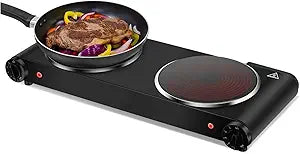 1800W Dual Infrared Burner Electric Hot Plate, High Power for Fast Cooking, 7 Inch Ceramic Glass Portable Electric Stove with Adjustable Temperature Control, Upgraded Version