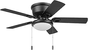 Honeywell Braystone 42" Indoor LED Ceiling Fan with Pull Chain, Single LED Bulb, 5 Dual Finish Blades and Reversible Motor, Matte Black, 53043