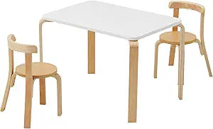 Swegrow Kids Table and 2 Chairs Set, Wooden Table and Chairs for Kids & ToddlerKid Wooden Furniture for Playroom/Home/Kindergarten