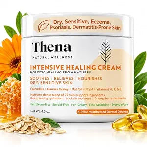 Thena Multifaceted Healing Cream for Dry, Sensitive, Irritated, Eczema, Psoriasis, Dermatitis-Prone Skin, Intense Repair Ointment with Calendula, Oat Oil & Manuka Honey, Soothes, Relieves & Nourishes