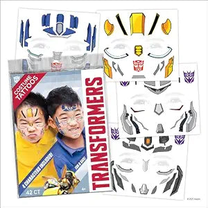 Transformers Costume Face Tattoos ï¿½ï¿½ï¿½ Temporary Tattoo Set for Kids Featuring Optimus Prime, Bumblebee & More, Easy Halloween Costume Accessory, Non-Toxic & Ski