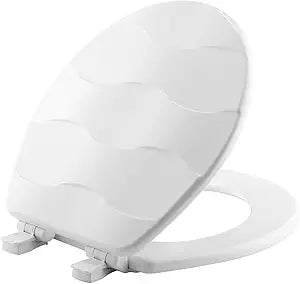 Mayfair Sculptured Basketweave Slow Close Toilet Seat, Easy Clean Hinges with Durable Wood Seat, Made in USA, Round, White