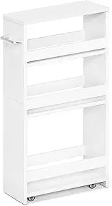 MARTY White Slim Storage Cart with Wheels, 4 Tier Rolling Utility Cart with Handle Slide Out Shelving Unit Organizer Trolley for Laundry Kitchen Bathroom Narrow Places Small Corner