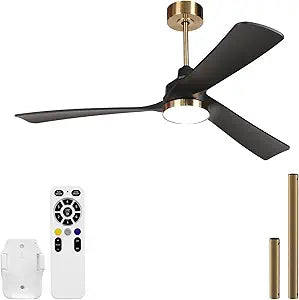52 Inch Ceiling Fans with Lights, Quiet 3CCT Modern LED Ceiling Fan with Remote for Bedroom, Living Room, Kitchen, 6 Speeds, Reversible DC Motor, Timer, Memory, Black Gold
