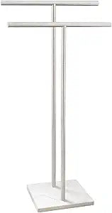 40 Inch Standing Towel Rack Double-T Shape Tall Bath Towel Sheet Holder with Marble Design Base for Bathroom Floor Next to Tub or Shower 2 Tier Towel Holder Stand Stainless Steel Brushed Nickel