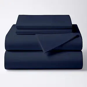 ARlinen 4 PC RV Short Queen Sheets 60 x 75, Fits Upto 10 Inch Deep, Navy Blue