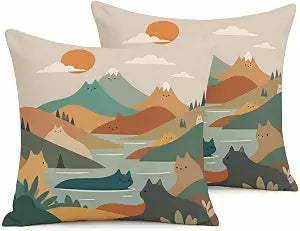 Outdoor Chair Cushion Covers 18x18 Set of 2,Cute Throw Pillows Cats,Double Sided Print Decorative Pillowcases for Patio Furniture