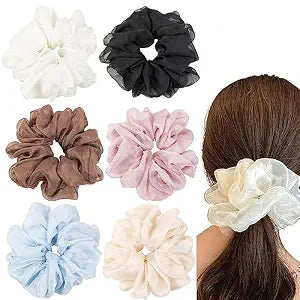 Cute Large Big Oversized Scrunchies for Women: Jumbo Chiffon Hair Ties for Sleeping, No Damage Hair Accessories for Thick Hair (6PCS)