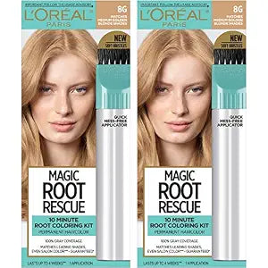 L'Oreal Paris Magic Root Rescue 10 Minute Root Hair Coloring Kit, Permanent Hair Color with Quick Precision Applicator, 100% Gray Coverage, 8G Medium Golden Blonde, 2 count