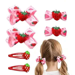 6Pcs Strawberry Hair Clips Strawberry Hair Accessories for Girls - Pink Hair Bows Fruit Hair Barrettes, Allergen-Free Metal, Non-Slip Girl Hair Bows for Toddlers Kids and Teens Gifts