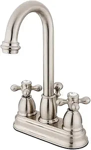 Kingston Brass KB3618AX Restoration Deck Mount Lavatory Faucet with Retail Pop-Up, Brushed Nickel