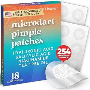 LivaClean 18 CT Microdart Acne Patch – Pimple Patches with Salicylic Acid & Tea Tree Oil – Dark Spot Patches for Face, Blemish Dots, Deep Pimple Patch, Salicylic and Hyaluronic Acid