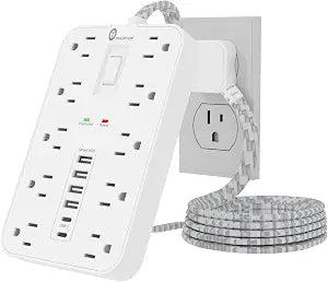 OVERTOP Power Strip Surge Protector, 5 Ft Braided Extension Cord,Flat Plug