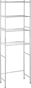 Honey-Can-Do 4-Tier Over-The-Toilet Storage Shelf - Space-Saving Steel Bathroom Restroom Organizer with Neutral Chrome Finish, Ideal for Towels, Toiletries, & Essentials - 24"W x 68"H x 11"D