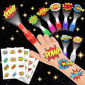 72 Pcs Hero Party Favors with Tattoos & LED Finger Lights