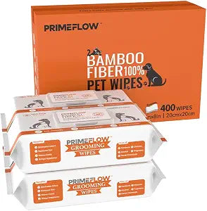Pet Wipes for Dogs & Cats 100% Bamboo Grooming Wipes, 400 Count Bulk Family Pack | Alcohol-Free, Fragrance-Free 8 x 8 in Plant-Based Wipes for Paws, Body, Face & Rear | Lab-Tested