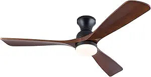 52 Inch Low Profile Ceiling Fan with Lights Remote Control, Dimmable, Quiet 6 Speeds DC Motor Wood Black Ceiling Fan with Flush Mount, Indoor Outdoor Ceiling Fans for Patios