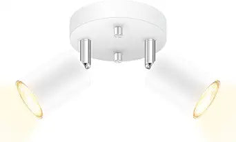 AUQUEE LED 2 Light Track Lighting Kit, LED Track Lighting Fixtures, White Round Ceiling Spot Lighting, Flexibly Rotatable Light Head for Kitchen, Living Room, Bedroom, GU10 Bulb Not Included