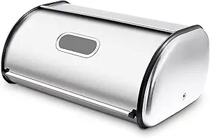 Stainless Steel Bread Box for Kitchen Countertop, Extra Thick Sturdy Bread Storage Container Large Bread Keeper Roll Up Style Capacity Bread Keeper, 17 x 11 x 7.5 Inches