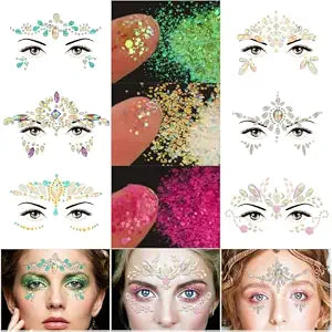 DECOYARDOO 6Pcs Face Gems Self-Stick Face Jewels, 30g Chunky Mix Glitter