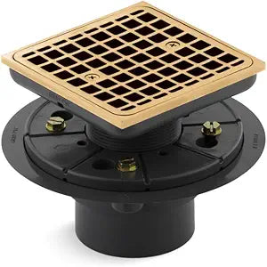 KOHLER 9136-2MB Clearflo Square Design Tile-In Shower Drain, Removable Grid Plate, 2" & 3" PVC Connection, Corrosion Resistant, Vibrant Brushed Moderne Brass