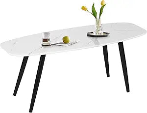 FurnitureR Modern Coffee Table 43.3 Inches Rectangular Simple Style Center Table, Minimalist Wooden Cocktail Table for Living Room (Marble)