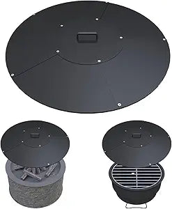 32" Round Fire Pit Lid Fits for Bonfire Pits up to 30", Metal Cover with Handle, All-Weather Resistance Outdoor Firepit Accessory, Smokeless Fire Pit Cover for Fire Tables