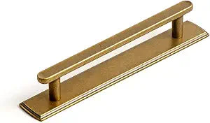 Goo-Ki Antique Brass Cabinet Pulls with Escutcheon Backplate  2 Pack 5 Inch Center Vintage Rectangular Drawer Handles with Rounded Edges, Mid-Century Hardware for Kitchen & Dresser