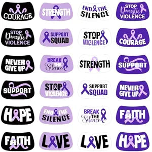 192 Pieces Pre-Cut Domestic Violence Awareness Face Tattoos,Purple Ribbon Face Stickers Temporary Tattoos for STOP Violence END THE Silence Party Fundraising Accessories Decoration