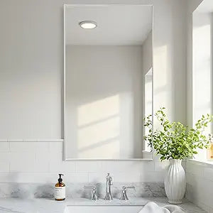 LEDLUX 20x40 Inch Silver Bathroom Mirror - Copper-Free Mirror, Aluminum Alloy Frame Vanity Rectangle Wall Mounted Modern Mirror for Bedroom/Living Room/Porch Horizontal or Vertical