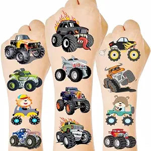 Monster Trucks Temporary Tattoo, 96 PCS Monster Truck Fake Tattoos for Boys Party Favors, Goodie Bags Stuffers, Brithday Supplies Decorations