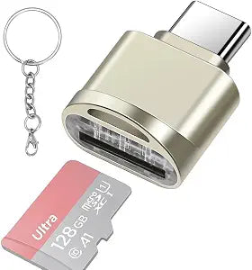 Type C Micro SD/TF Card Reader with Keychain,USB C to Micro SD SDHC SDXC OTG Memory Reader, Type C Card Reader Adapter Compatible for Mac Windows Lixus Samsung Galaxy - Silver