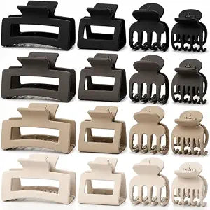 Ivyu 16 Pcs Hair Clips for Women, Small Medium Claw Clips Set, Recycled Plastic Matte Hair Claw Clips with Strong Hold, Non Slip Rectangle Clips for Thin Thick Hair and Everyday Styling (Neutral)