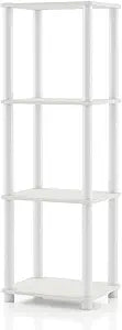 Homes: Inside + Out Apexa Modern 4-Tier Narrow Shelving Units, Collectibles Display Shelves, Easy Assembly Standing Shelf, Home Storage Organizer for Living Room, Bedroom, Office, White