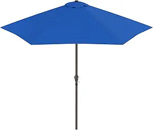 Sunline 9 ft Patio Umbrella with Crank & Push Button Tilt, Outdoor Market Umbrella with UV Protection & Wind Vent and Fiberglass Ribs, Metal Frame for Deck, Pool & Table, Pacific Blue