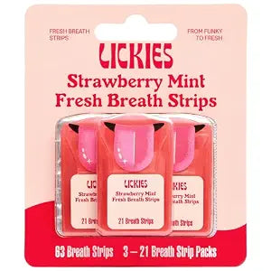 Strawberry Mint Breath Strips | On-the-Go, Sugar Free Mouth Freshener | Dissolving Breath Mint Strips to Instantly Refresh Your Mouth | 3 Pack, 63 Strips