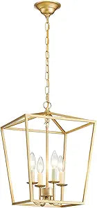ANJIADENGSHI Vintage Lantern Pendant Light 4 Light Lantern Chandelier Farmhouse Gold Pendant Light for Kitchen Island Entryway Dining Room Hallway Bar Cafe(Bulbs Not Included)
