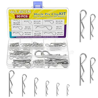 8 Values 90Pcs Hitch Pin Clip R Clips Spring Retaining Pins 304 Stainless Steel Hairpin Cotter Pin Assortment Kit for Trailer Hitch Locking Machinery Repairs