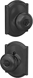 SCHLAGE F51A PLY 622 CAM Plymouth Knob with Camelot Trim Keyed Entry Lock, Matte Black