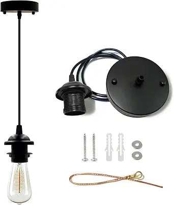 Industrial Mini Pendant Light Kit, UL E26 Lamp Socket, Black