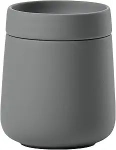 Zone Denmark Nova One Ceramic Storage Box with Lid for Bathroom Utensils such as Cotton Pads & Cotton Buds Diameter 3.3", Height 3.39", Capacity 290 ml, Grey