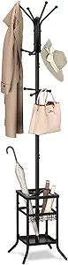 Yoobure Coat Rack Freestanding - Coat Tree with Umbrella Holder, Metal Coat Rack Stand with 12 Hooks, Modern Coat Hanger Stand for Entryway, Purse Rack Hat Rack Stand for Living Room Bedroom Office