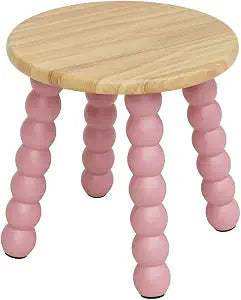 Masupu Solid Wooden Step Stool for Adults, 11 inch Small Foot Stool, Non-Slip One Step Stool, Sturdy Foot Stool for Bathroom, Bedroom, Kichen, Plant Stand(Natural and Pink)