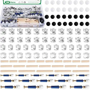 285Pcs 3 in 1 Furniture Connecting Hardware Connectors Kit for Cabinet Closet Drawer Wardrobe, Cam Lock Fittings with Dowel, Pre-Inserted Nut, Wood Dowel Pins and Locknut Caps