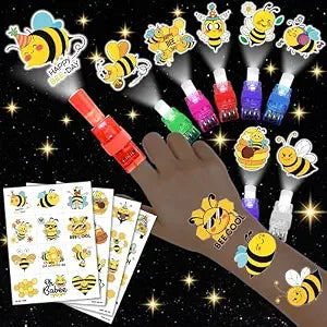 72 PCS Bee Party Favors Set - 48 Tattoos & 24 PCS Finger Lights